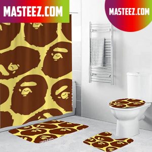 A Bathing Ape Signature Brown Patten In Yellow Background Bathroom Set