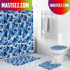 Bape Signature Blue Camo With Ape Pattern Bathroom Set
