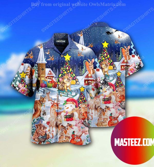 Christmas Holiday And Happy Animals Full Print Hawaiian Shirt