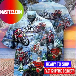Christmas Holiday And Santa Biker Full Print Hawaiian Shirt