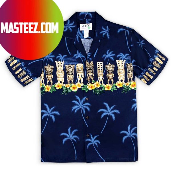 Liki Lucky Tiki Blue Hawaiian Shirt
