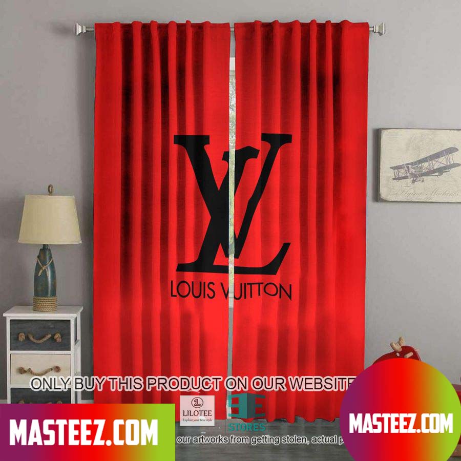 Louis Vuitton Big Black Logo In Red Background Windown Curtain - Masteez