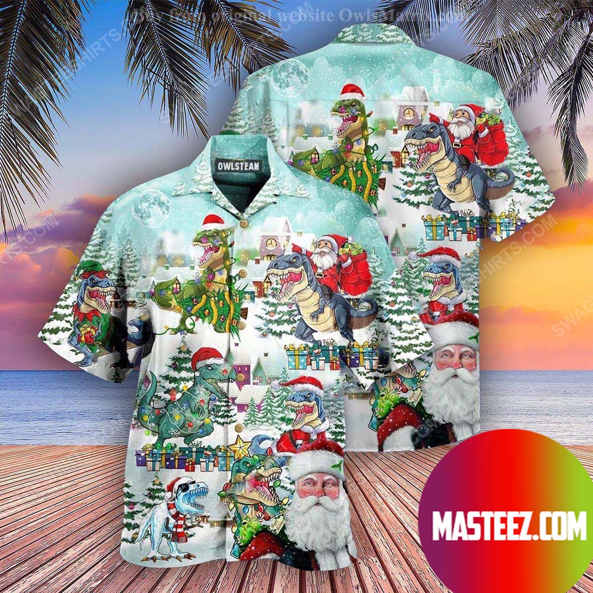 Santa Claus Riding A Dinosaur Hawaiian Shirt
