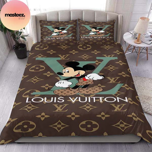 Louis Vuitton X Mickey Mouse Queen Bedding Set - Masteez