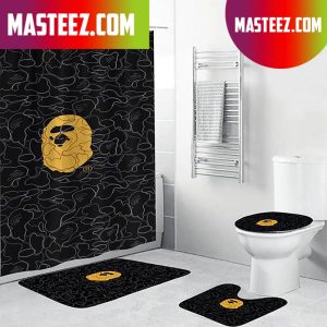Bape Golden Ape With White Line Camo In Black Background Bathroom Set