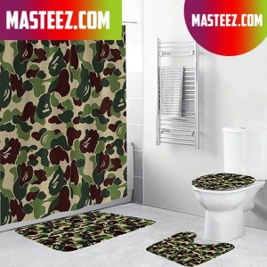 Bape Signature Green Camo With Ape Pattern Bathroom Set