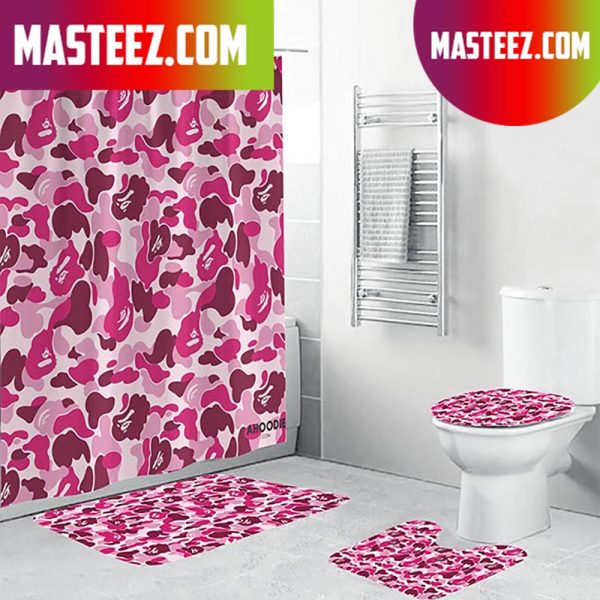 Bape Signature Pink Hypebeast Camo With Ape Pattern Bathroom Set