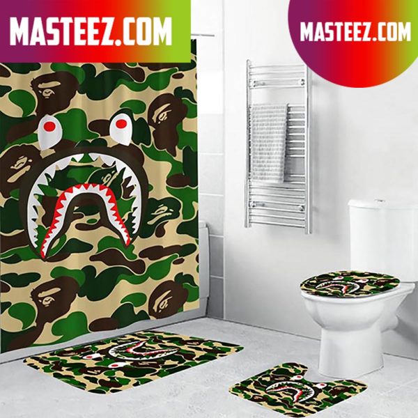 Bape Signature Shark In Green Camo Bathroom Set