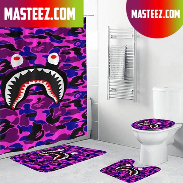 Bape Signature Shark In Purple Camo Bathroom Set