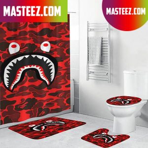 Bape Signature Shark In Red Camo Bathroom Set