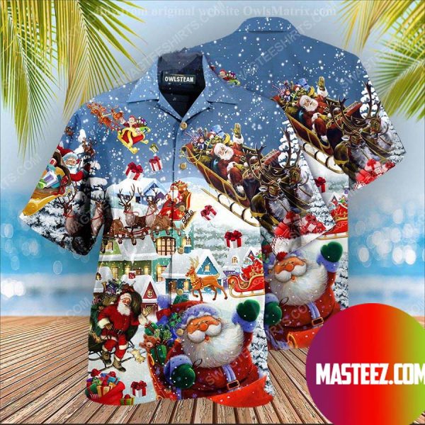 Christmas Holiday Santa’s Sleigh and Reindeer Hawaiian Shirt