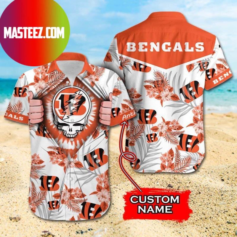 Tiger Symbol NFL Cincinnati Bengals Black Orange Short Sleeve Hawaiian Shirt -PhotoRoom