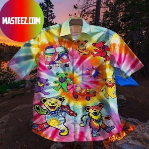 Gettyshirt Skull Tropical Vintage Colorful  Grateful Dead Dancing Bears Hawaiian Shirt