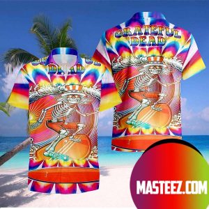 Grateful Dead Rainbow Text Skull Surfing Hawaiian Shirt