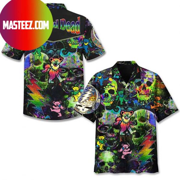 Grateful Dead Skull Colorful Dancing Bears Hawaiian Shirt