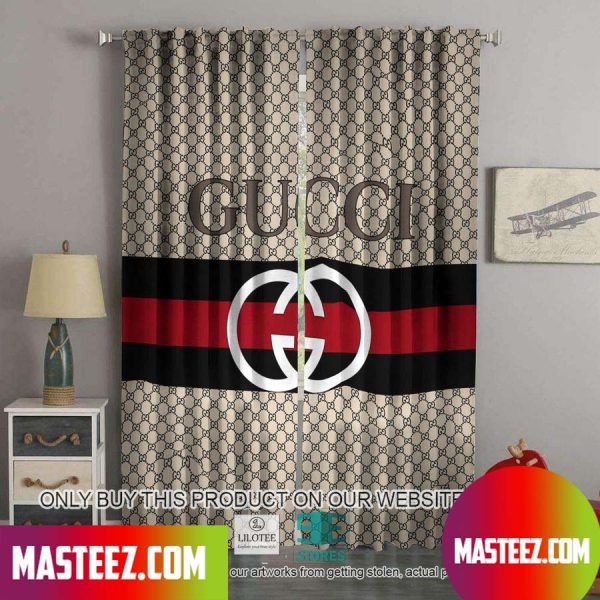 Gucci Luxury Black Red Line Light Brown Windown Curtain