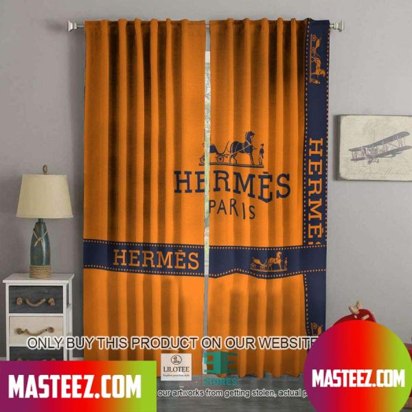 Hermes Paris Orange Grey Line Windown Curtain