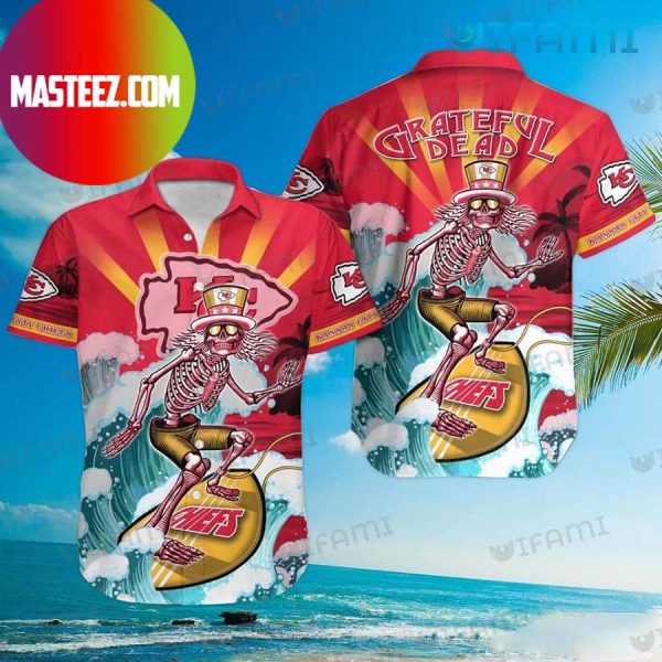 Kansas City Chiefs NFL Grateful Dead Skeleton Surfing Hawaiian Shirt