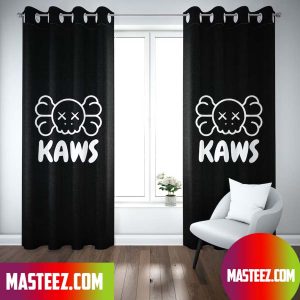 Kaws In Black Background Window Curtain