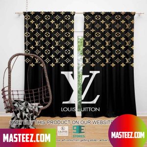 LV Louis Vuitton Luxury Big White Logo In Black Gold  Windown Curtain