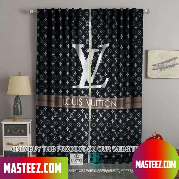 Louis Vuitton Big White Logo In Black Gackground Windown Curtain
