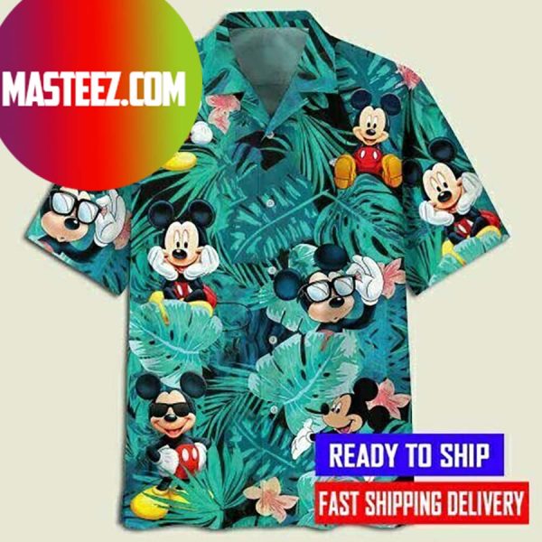 Mickey Mouse Flowers And Leaves Youth Ampamp Adult Hawaiian Shirt