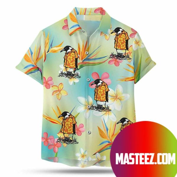 Penguin Wearing An Orange Hawaiian Shirt