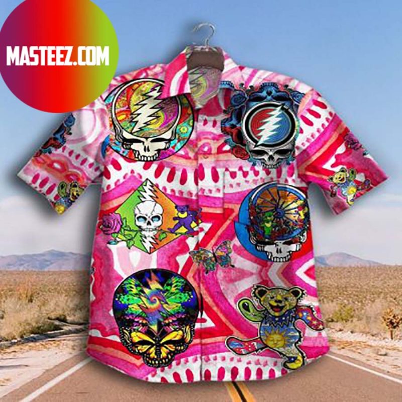Skull Grateful Dead Art Pink Hawaiian Shirt - Masteez