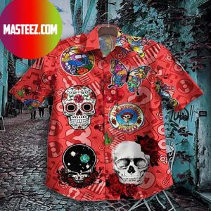Skull Tropical Vintage Red Grateful Dead Dancing Bears Hawaiian Shirt