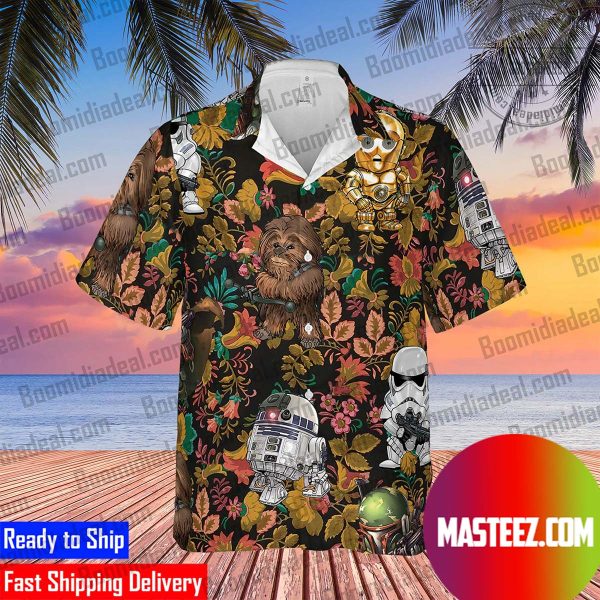 Star Wars Chewbacca R2-D2 Clumsy Stormtrooper Tropical Flowers Hawaiian Shirt