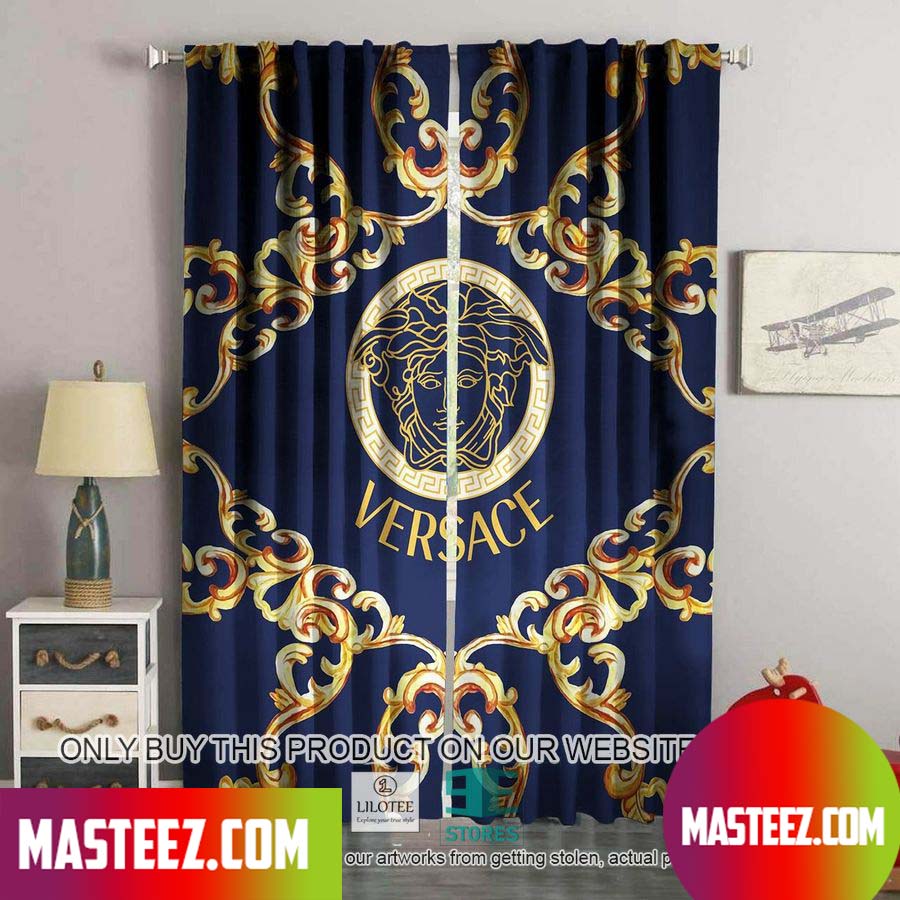 Versace Blue Navy Gold Pattern Windown Curtain
