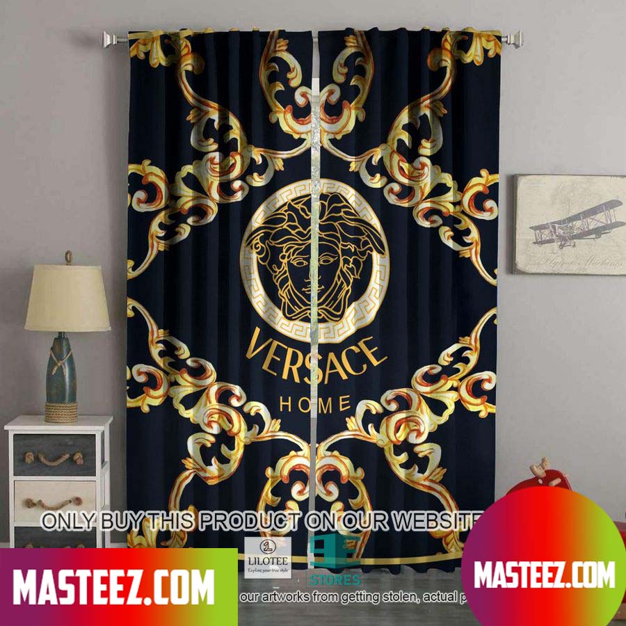 Versace Home Gold Pattern Black Windown Curtain - Masteez