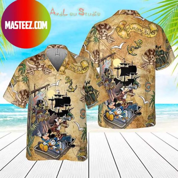 Vintage Pirated Of The Caribbean Mickey And Friends Hawaiian Shirt