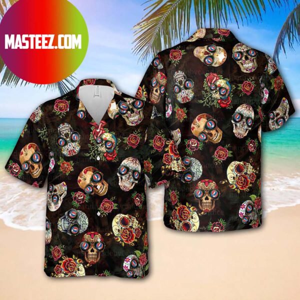 Vintage Skull Floral Grateful Dead Rock Music Hawaiian Shirt