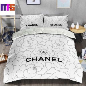 Chanel Black Signature Flower In White Background Bedding Set Queen