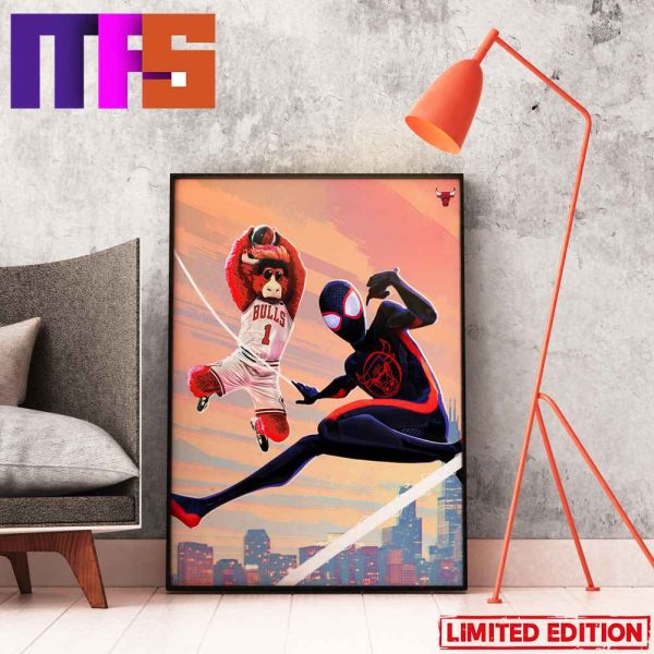 Funny Miles Morales And Chicago Bulls Mascot NBA x Spider-Man Across The SpiderVerse Home Decor Poster-Canvas