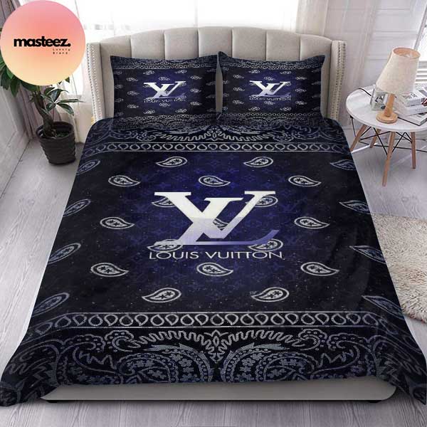 Louis Vuitton Blue Luxury Best Queen Bedding Set - Masteez