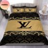 Louis Vuitton Golden Luxury Best Queen Bedding Set