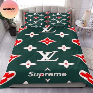 Louis Vuitton X Supreme Green Best Queen Bedding Set