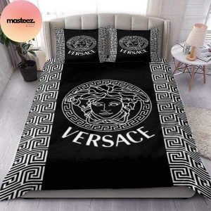 Versace White Logo With White Flames King Bedding Set Versace White Logo With White Flames King Bedding Set