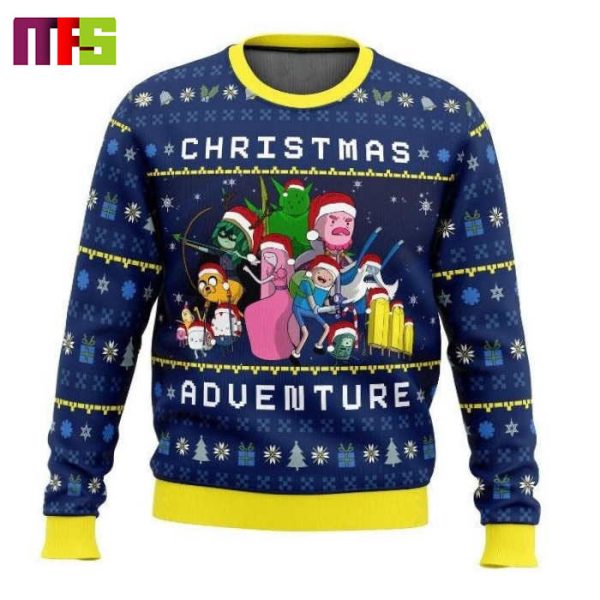 Adventure Time On Blue Background Funny Christmas Ugly Sweater 2023