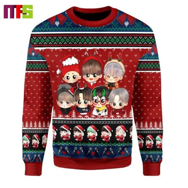 BTS Band Chibi Funny Cute Christmas Ugly Sweater 2023