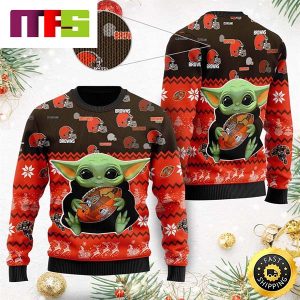Baby Yoda Cleveland Browns NFL Cute Funny Best For 2023 Holiday Christmas Ugly Sweater