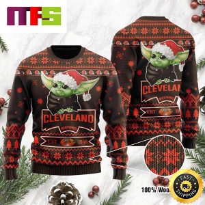 Baby Yoda Grogu Cleveland Browns Cute Funny Best For 2023 Holiday Christmas Ugly Sweater