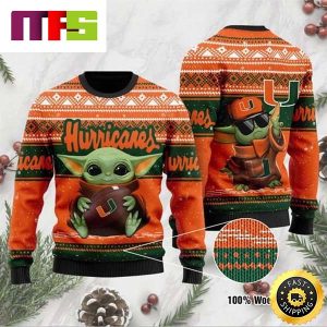 Baby Yoda Miami Hurricanes Cute Funny Best For 2023 Holiday Christmas Ugly Sweater