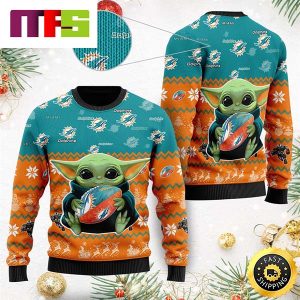 Baby Yoda NFL Miami Dolphins Cute Funny Best For 2023 Holiday Christmas Ugly Sweater