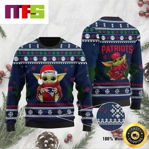 Baby Yoda New England Patriots Cute Funny Best For 2023 Holiday Christmas Ugly Sweater