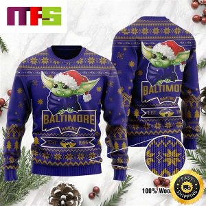 Baltimore Ravens Cute Baby Yoda Grogu Cute Funny Best For 2023 Holiday Christmas Ugly Sweater