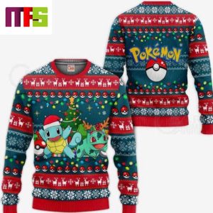 Bulbasaur And Squirtle In Pokemon Anime Christmas Ugly Sweater 2023