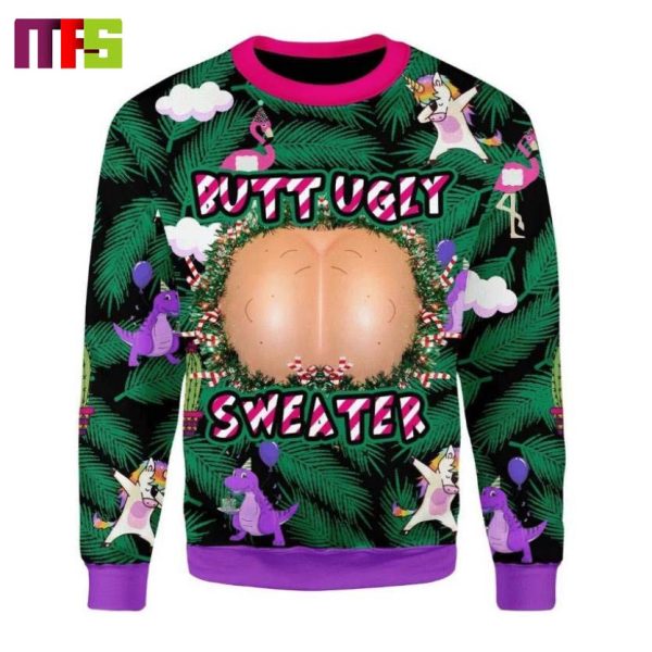 Butt Ugly Christmas On Green Background Xmas Ugly Sweater 2023